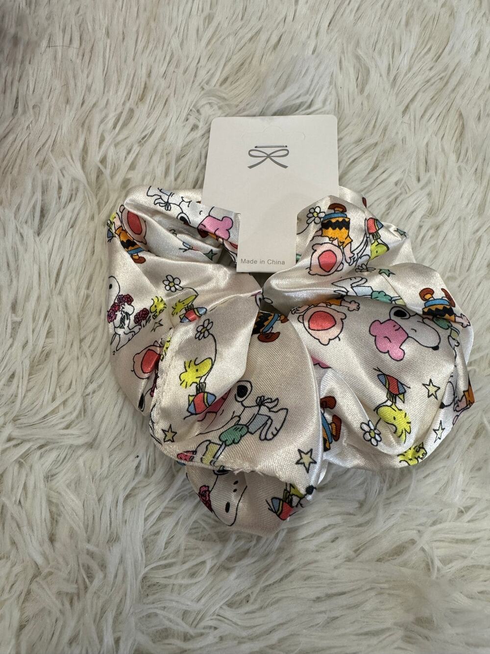 Snoopy peanuts and friends white  silky large hair scrunchie